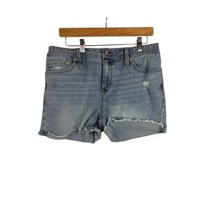 Seven7 Womens Frayed Hem Denim Shorts size 12 Blue